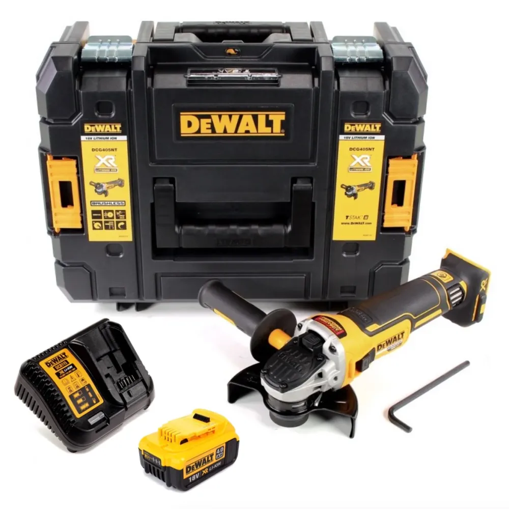 Amoladora angular baterí DeWalt DCG 405 M1 18V 125mm brushless + 1x baterí 4.0Ah + cargador + TSTAK