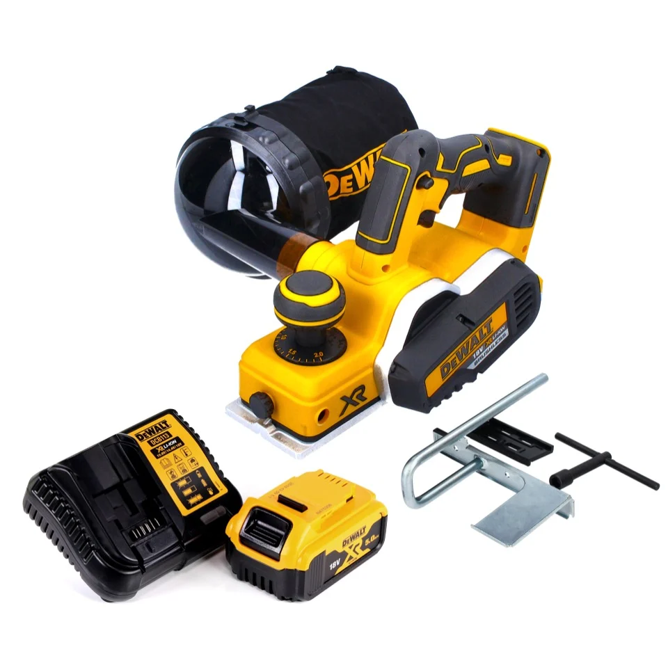 Cepilladora de baterí DeWalt DCP 580 P1 18 V 82 mm sin escobillas + bolsa para el polvo DWV 9390 + 1x baterí 5,0 Ah + carg...