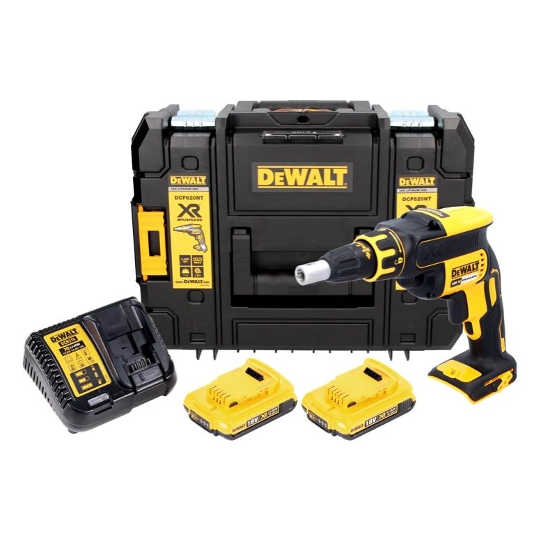 DeWALT DCF 620 D2 Atornillador para panel de yeso baterí XR 18V en maletín TSTAK + 2x Baterí DCB 183 2,0 Ah + Cargador DCB...