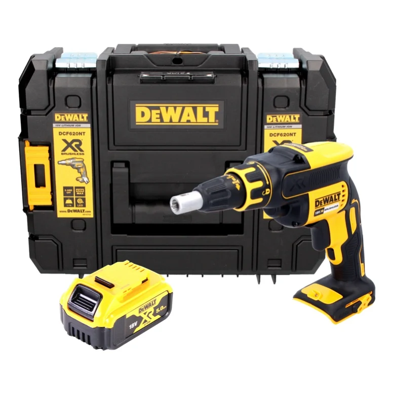 DeWALT DCF 620 Atornillador para panel de yeso baterí XR 18V en maletín TSTAK + 1x Baterí DCB 184 5,0 Ah - Sin cargador in...