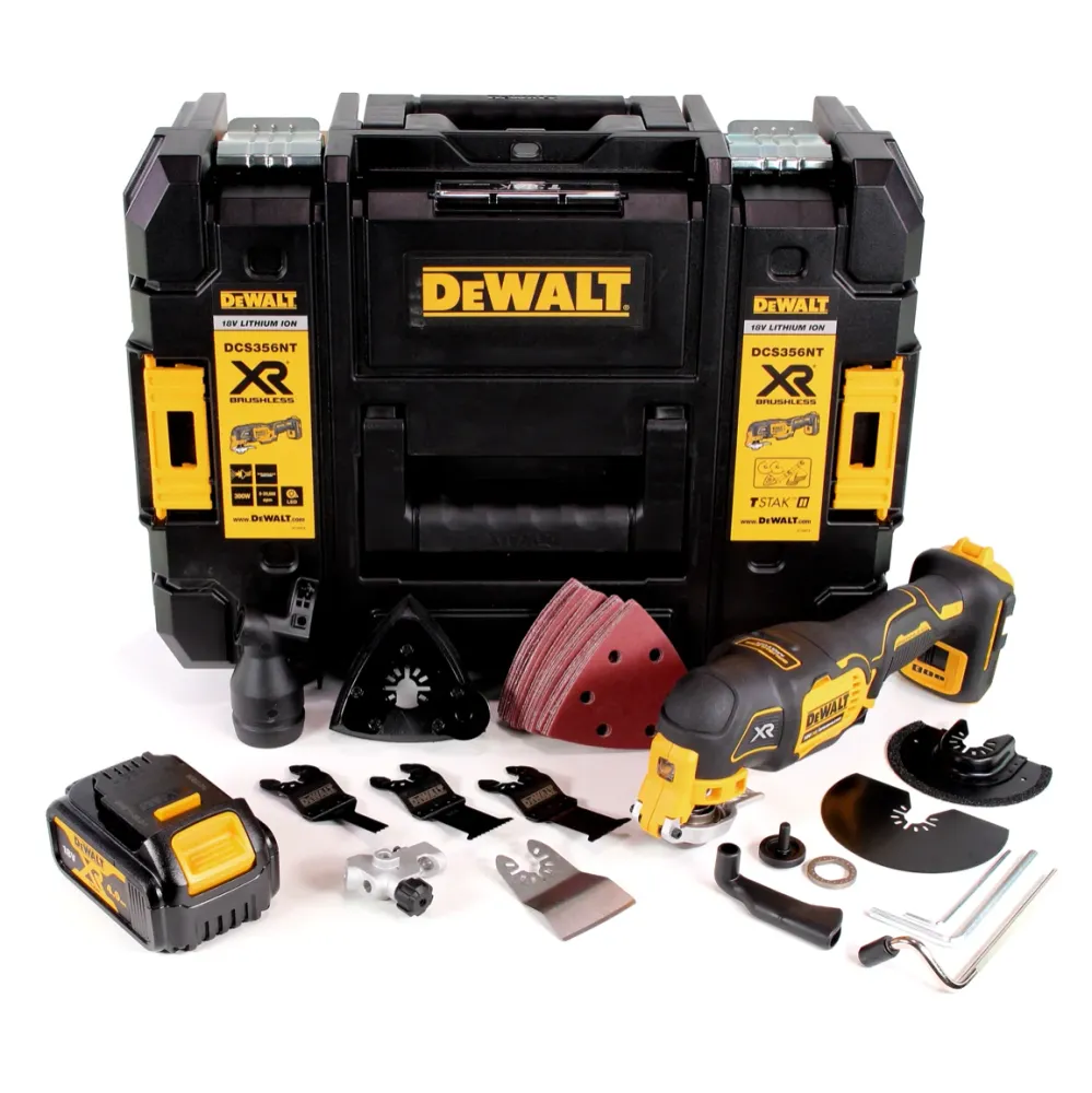 DeWalt DCS 356 NT Baterí Multiherramienta 18V Brushless + 35uds. Accesorios + 1x baterí 4.0Ah + TSTAK - sin cargador