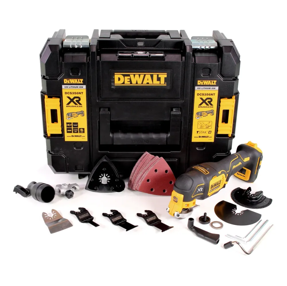 DeWalt DCS 356 NT Multiherramienta Inalámbrica 18V Brushless Solo + 35uds. Accesorios + TSTAK - sin baterí, sin cargador