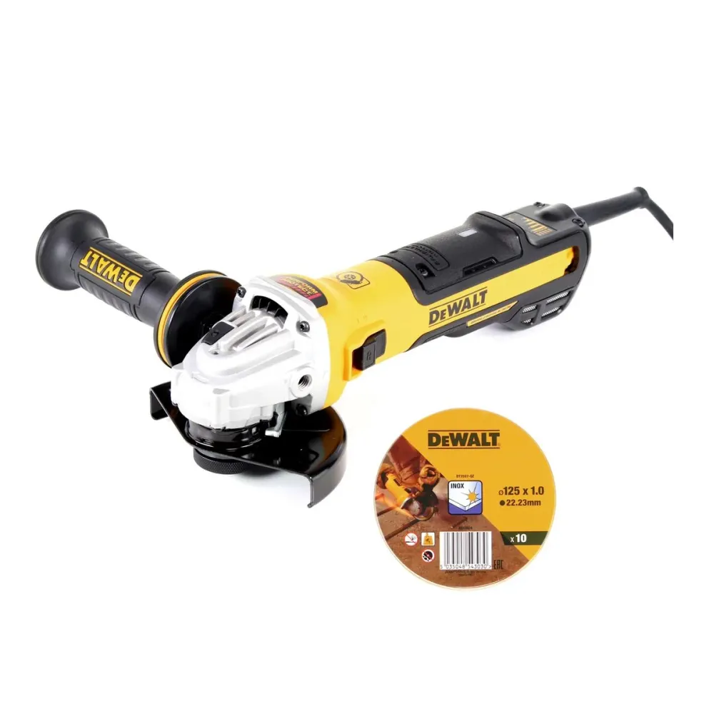 DeWALT DWE 4369-QS Amoladora angular 125 mm 1700 W + DeWalt DT 3507 Discos de corte 10 unidades 125 mm x 1,0 mm