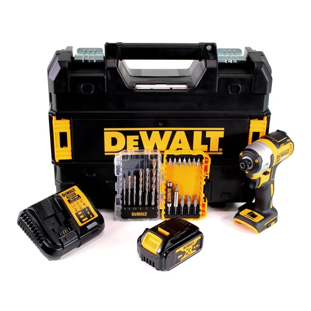 Llave de impacto baterí DeWalt DCF 887 M1 18V 205Nm 1/4" sin escobillas + juego de brocas 19 piezas + 1x baterí 4.0Ah + ca...