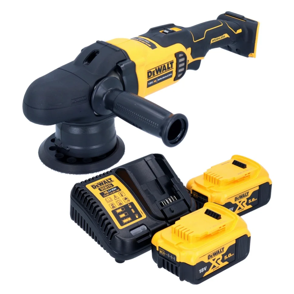 Pulidora excéntrica baterí DeWalt DCM 848 P2 18 V 125 mm sin escobillas + 2x baterías 5,0 Ah + cargador