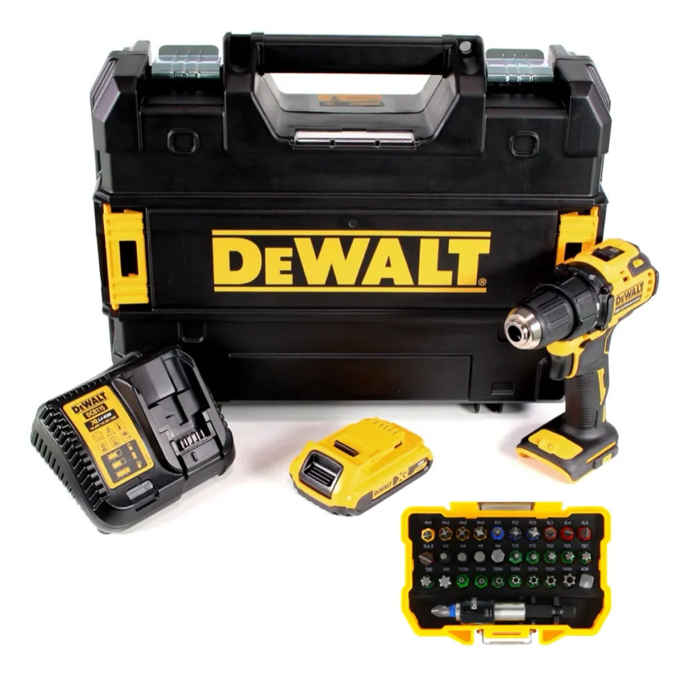 Taladro atornillador inalámbrico DeWalt DCD 708 D1T 18V 65Nm sin escobillas + 1x baterí 2.0Ah + cargador + juego de puntas...