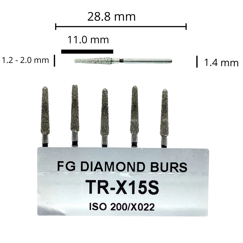 TR-X15S Tallo Largo Troncocónica Punta Redonda Fresa Diamante Grano Grueso 5 Pz DT