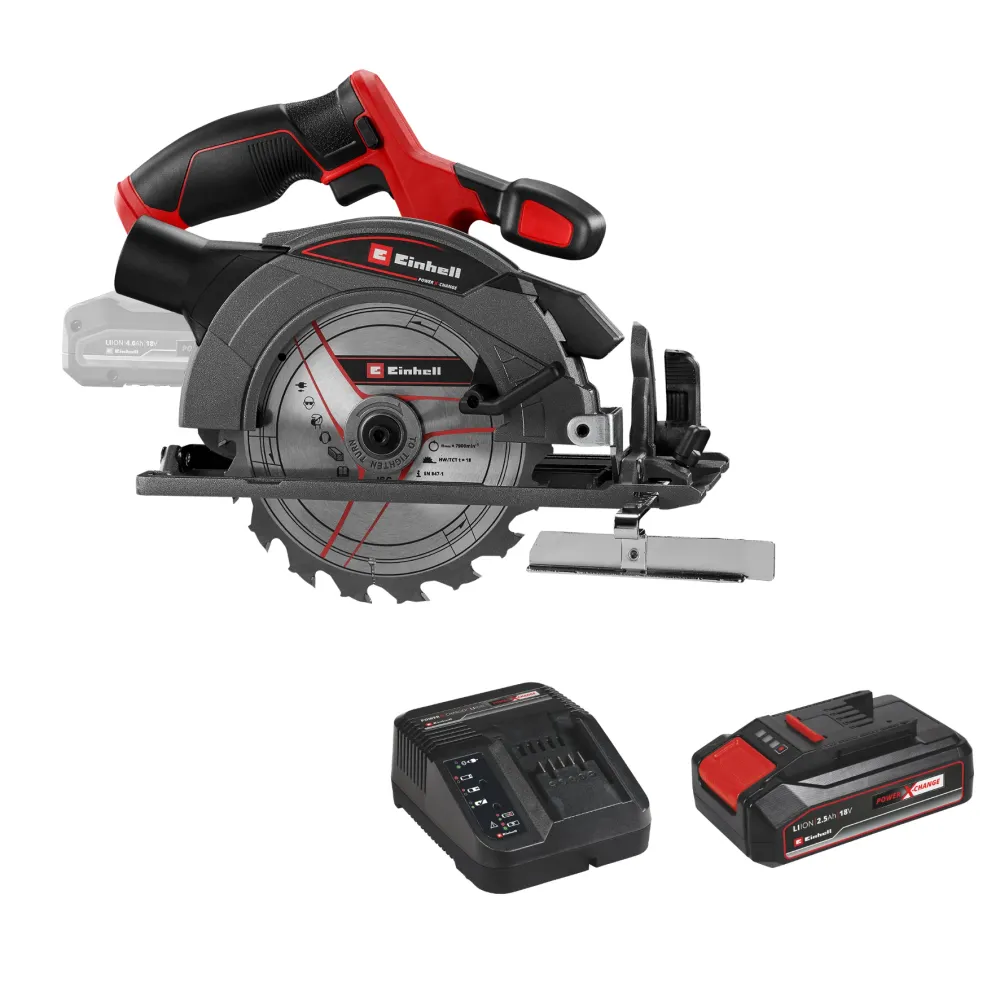 Sierra circular 1.400 watts + cargador y baterí de 2.5 Ah marca Einhell