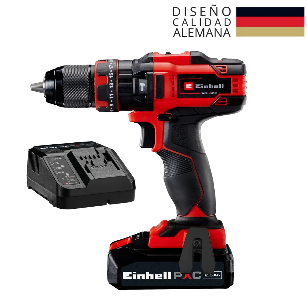 Taladro Inalámbrico percutor ½“ + cargador y bateria de 2.5 Ah marca Einhell