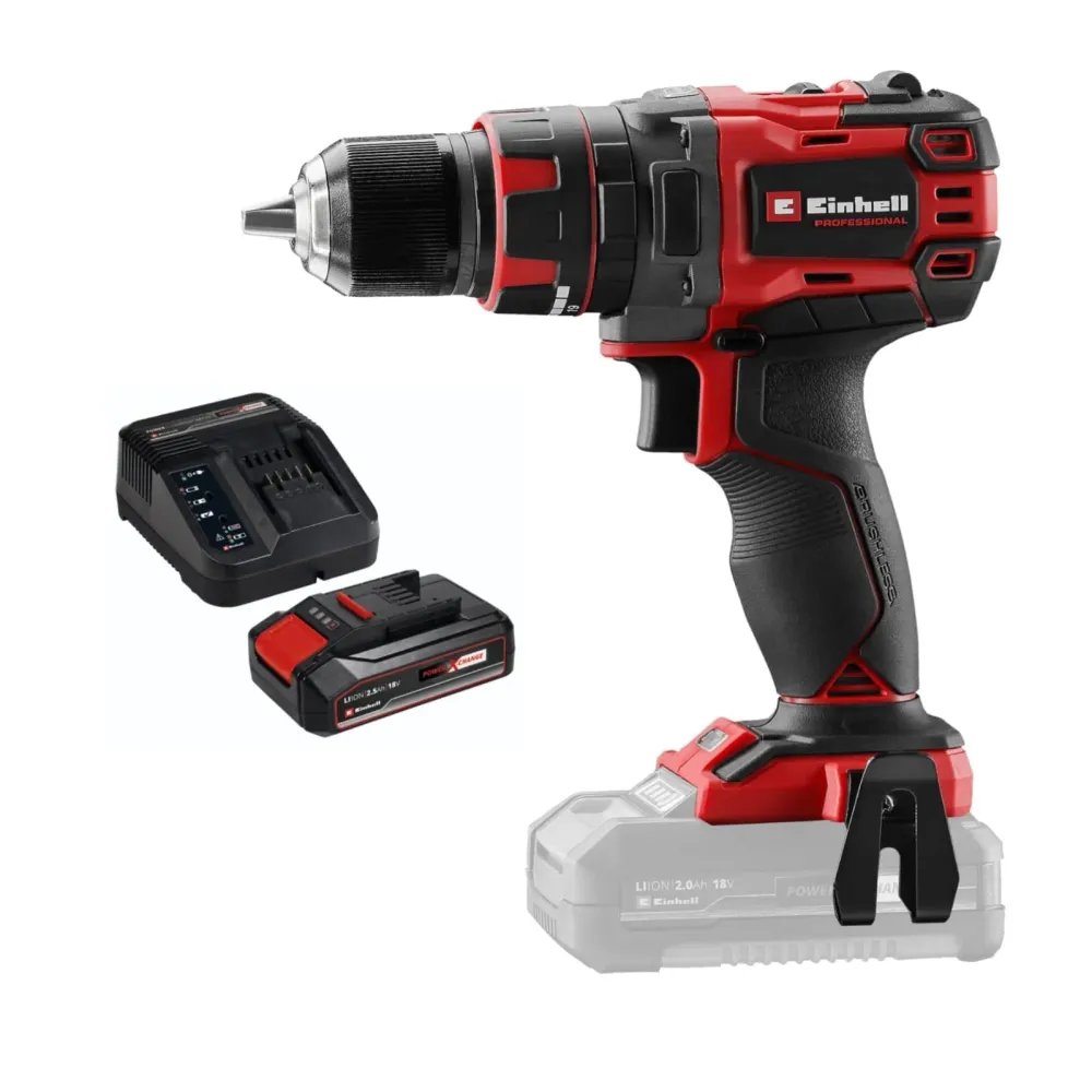 Taladro percutor 1/2 inalámbrico brushless 18 V + baterí (2.5 ah) + cargador marca Einhell