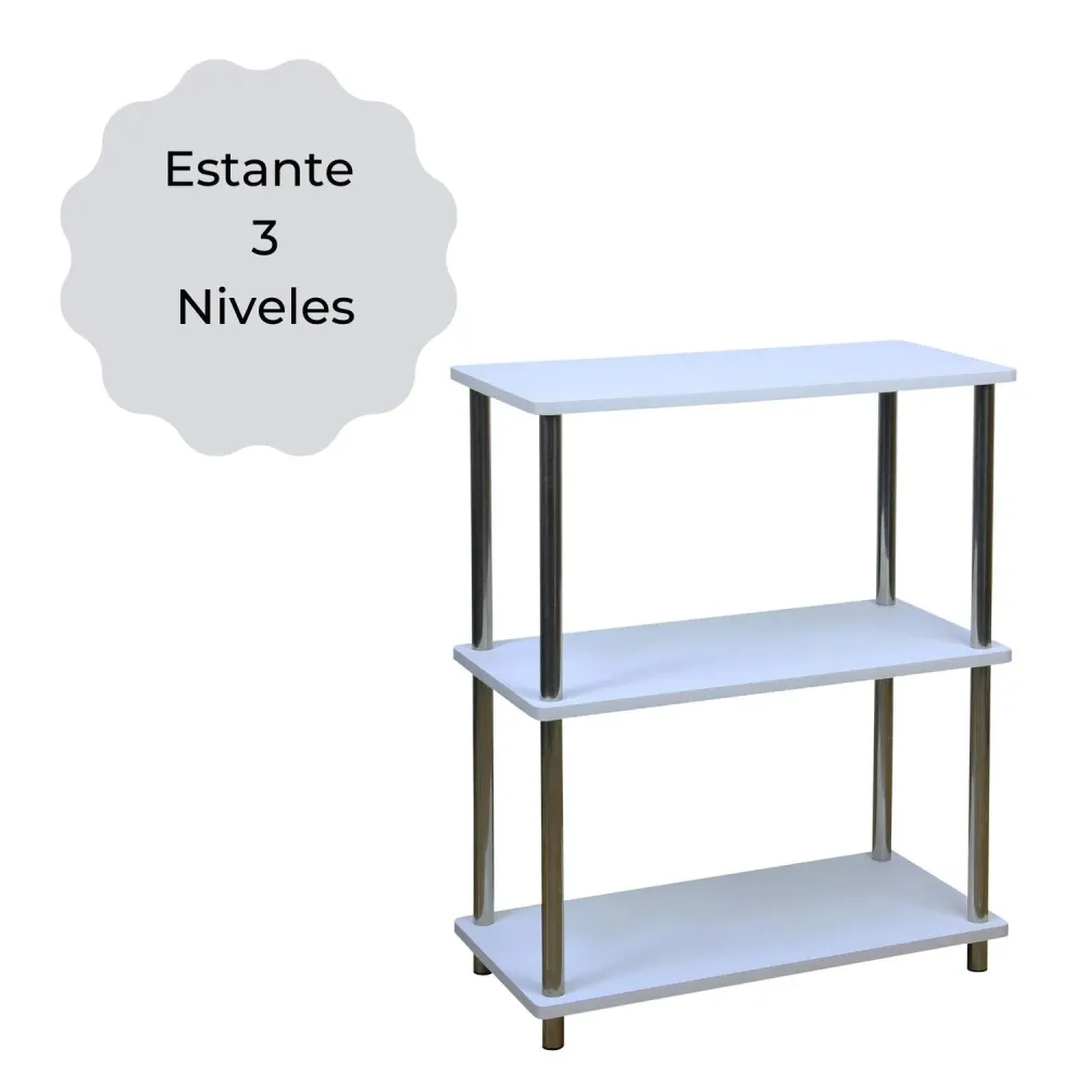 Anaquel Estante Multiusos Madera Con Acero Inoxidable Blanco ELLEGANCE HOUSEWARE