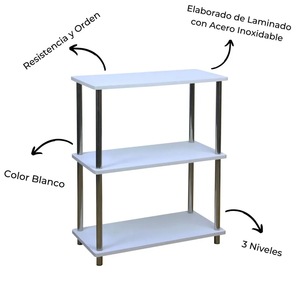 Anaquel Estante Multiusos Madera Con Acero Inoxidable Blanco ELLEGANCE HOUSEWARE