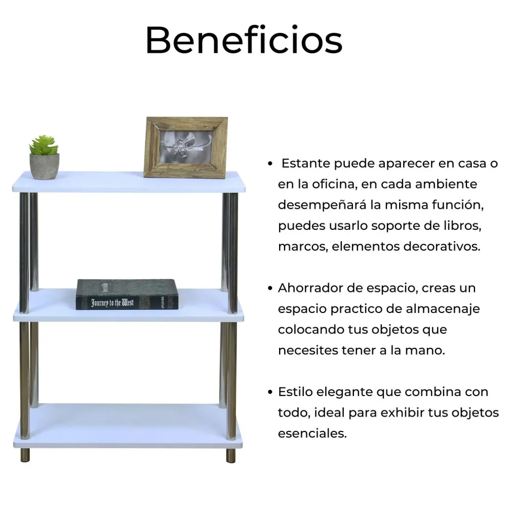 Anaquel Estante Multiusos Madera Con Acero Inoxidable Blanco ELLEGANCE HOUSEWARE