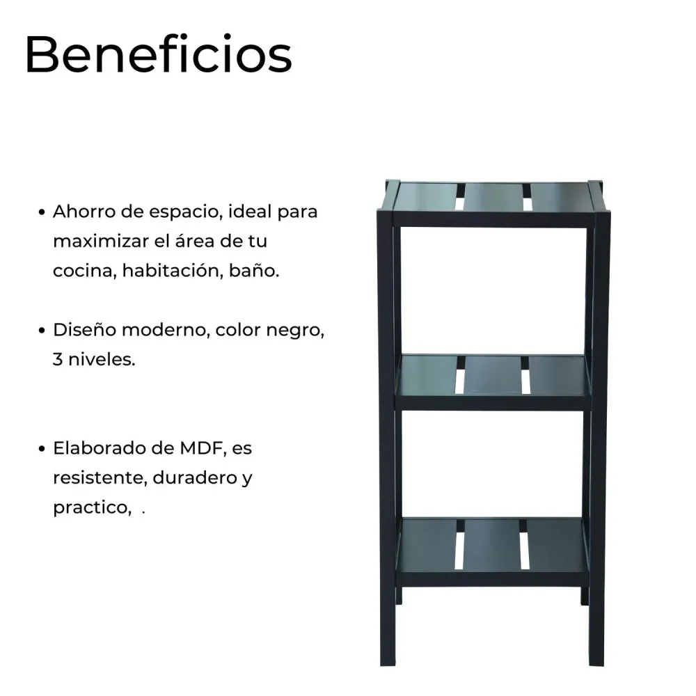 Mueble Anaquel Estante 3 Niveles Negro, Mdf ELLEGANCE HOUSEWARE