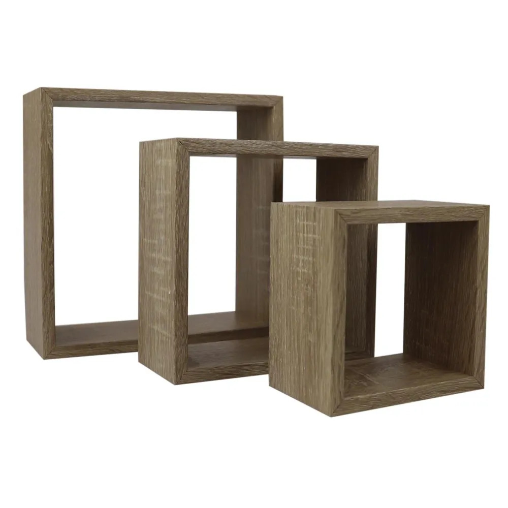 Set 3 Repisas Flotantes Cuadradas de Roble ELLEGANCE HOUSEWARE