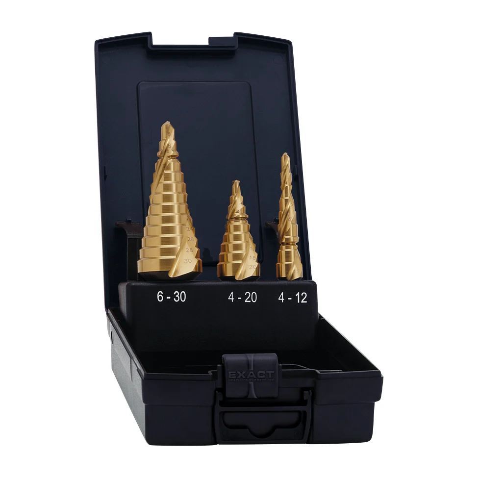 Juego exacto de brocas escalonadas, 4 - 30 mm 1/4' HSS TIN, flautas helicoidales - 3pcs. (08014)