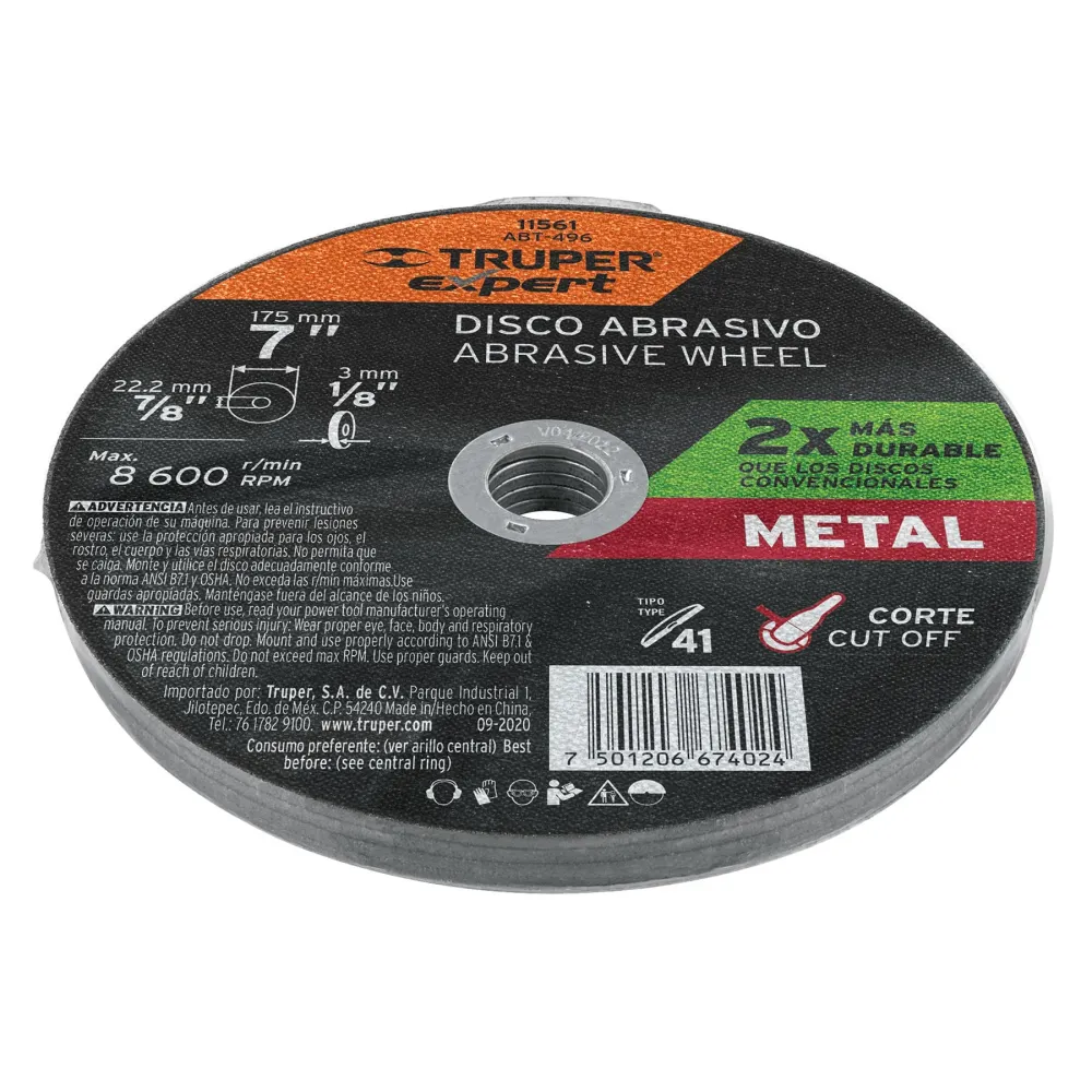 Disco para corte de metal, tipo 41, diámetro 7" Expert