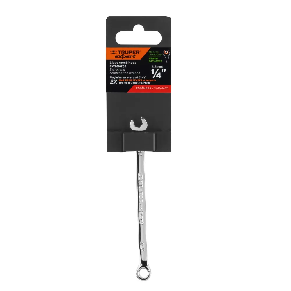 Llave combinada extralarga 1/4" x 125 mm de largo, Expert