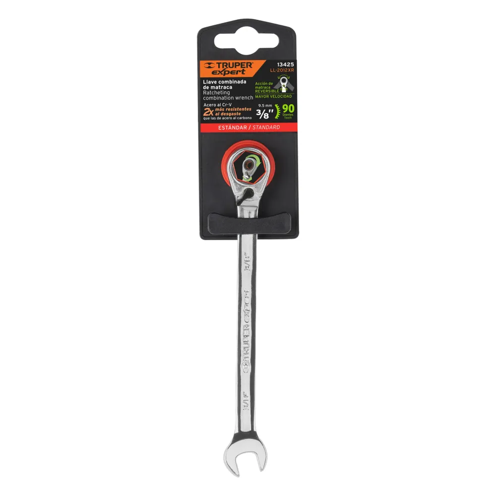 Llave combinada matraca reversible 3/8"x158 mm largo, Expert