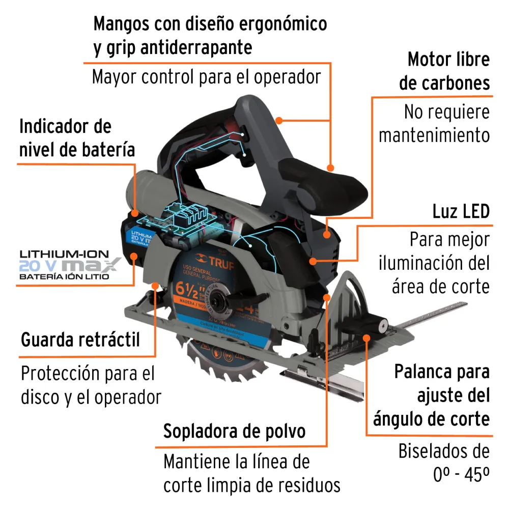 Sierra circular inalámbrica 6-1/2", 20V, 1 baterí 4Ah, MAX Expert