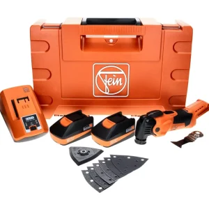 Oscilador de baterí FEIN MultiMaster AMM 500 PLUS C 18 V Starlock Plus + juego de platos abrasivos + 2x baterí 3,0 Ah + ca...
