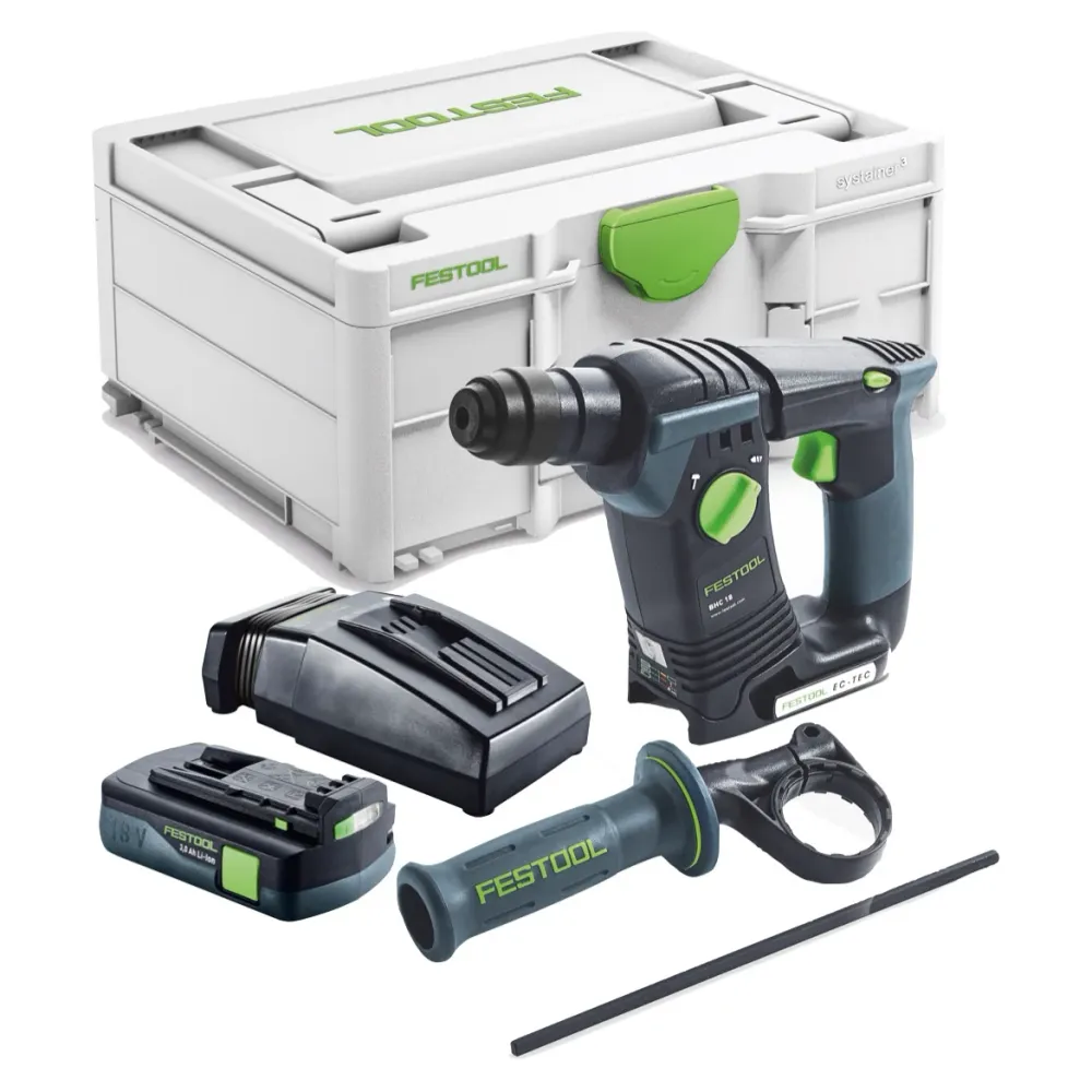 Festool BHC 18-Basic Taladro percutor baterí 1.8J SDS Plus sin escobillas 18V + 1x Baterí 3.0Ah + Cargador + Systainer