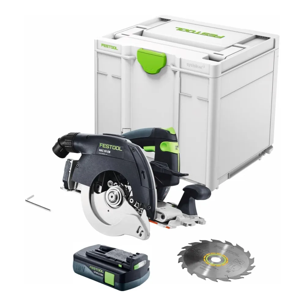 Festool HKC 55 EB-Basic sierra circular sin cable 18 V 160 mm sin escobillas + 1x baterí recargable 3,0 Ah + Systainer - s...