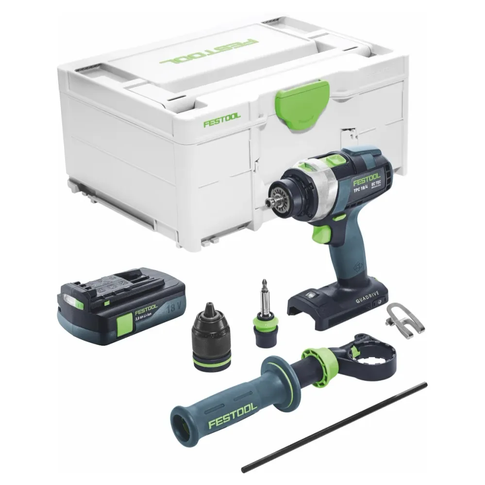 Festool TPC 18/4 I-Basic taladradora de percusión sin cable 18 V 75 Nm sin escobillas + 1x baterí recargable 3,0 Ah + syst...