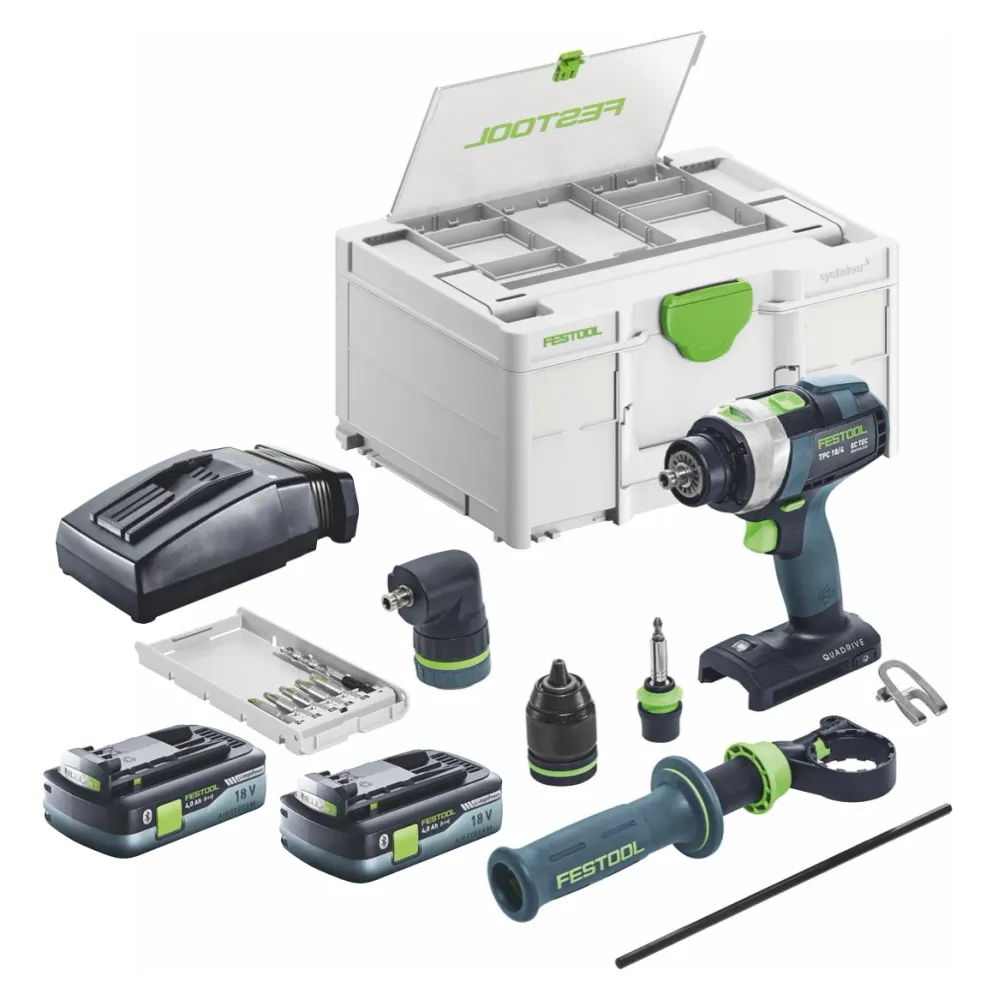 Festool TPC 18/4 I-Basic-Set taladradora de percusión sin cable 18 V 75 Nm sin escobillas + 2x baterí recargable 4,0 Ah +...