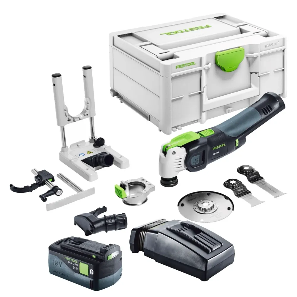 Festool VECTURO OSC 18 E-Basic Set Oscilador sin cable 18 V Starlock Max Brushless + 1x baterí 5,0 Ah + cargador + juego d...
