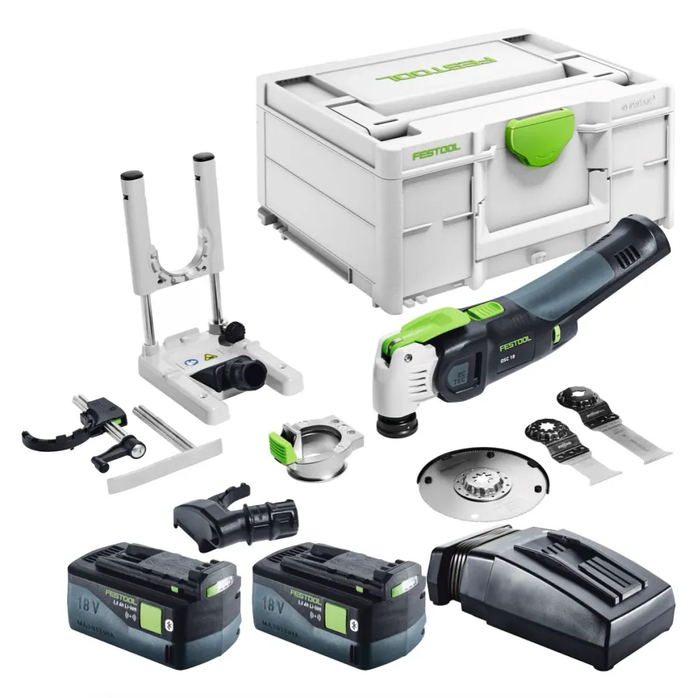Festool VECTURO OSC 18 E-Basic Set Oscilador sin cable 18 V Starlock Max Brushless + 2x baterí 5,0 Ah + cargador + juego d...