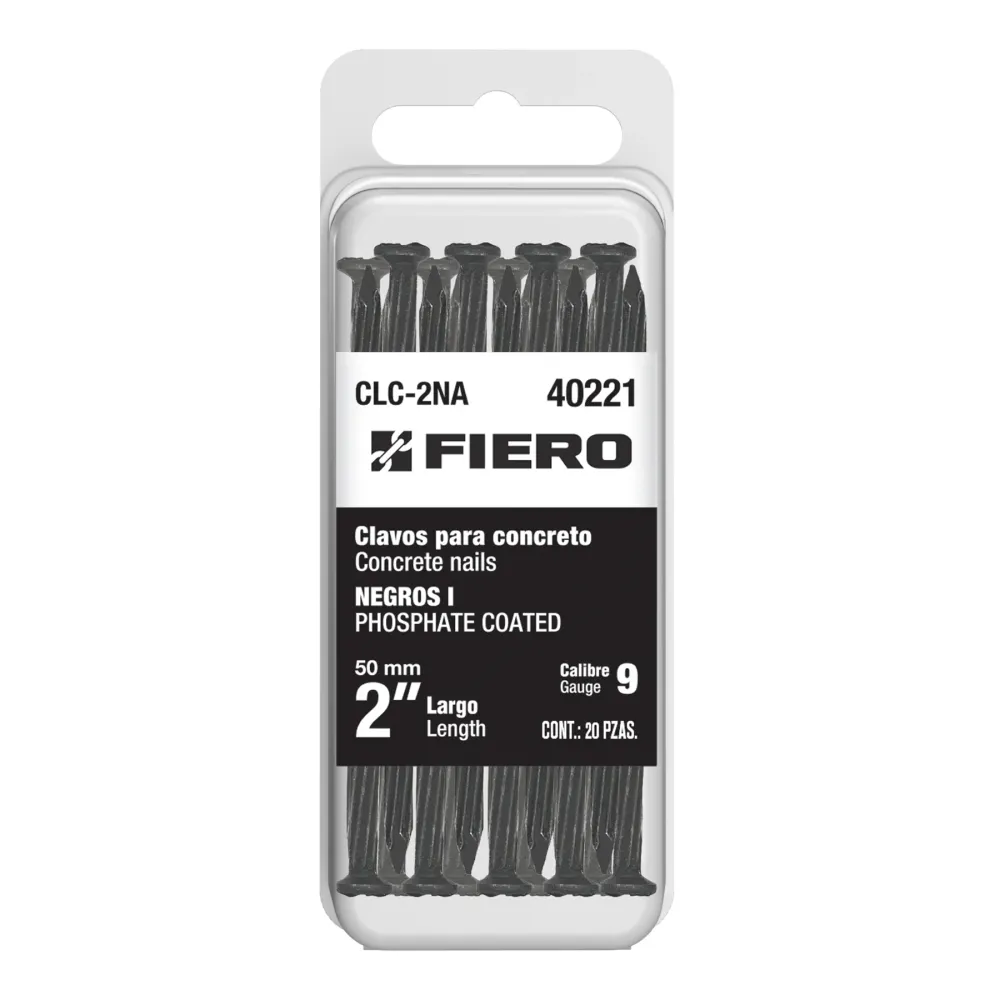 Blíster con 20 clavos negros para concreto 2", Fiero