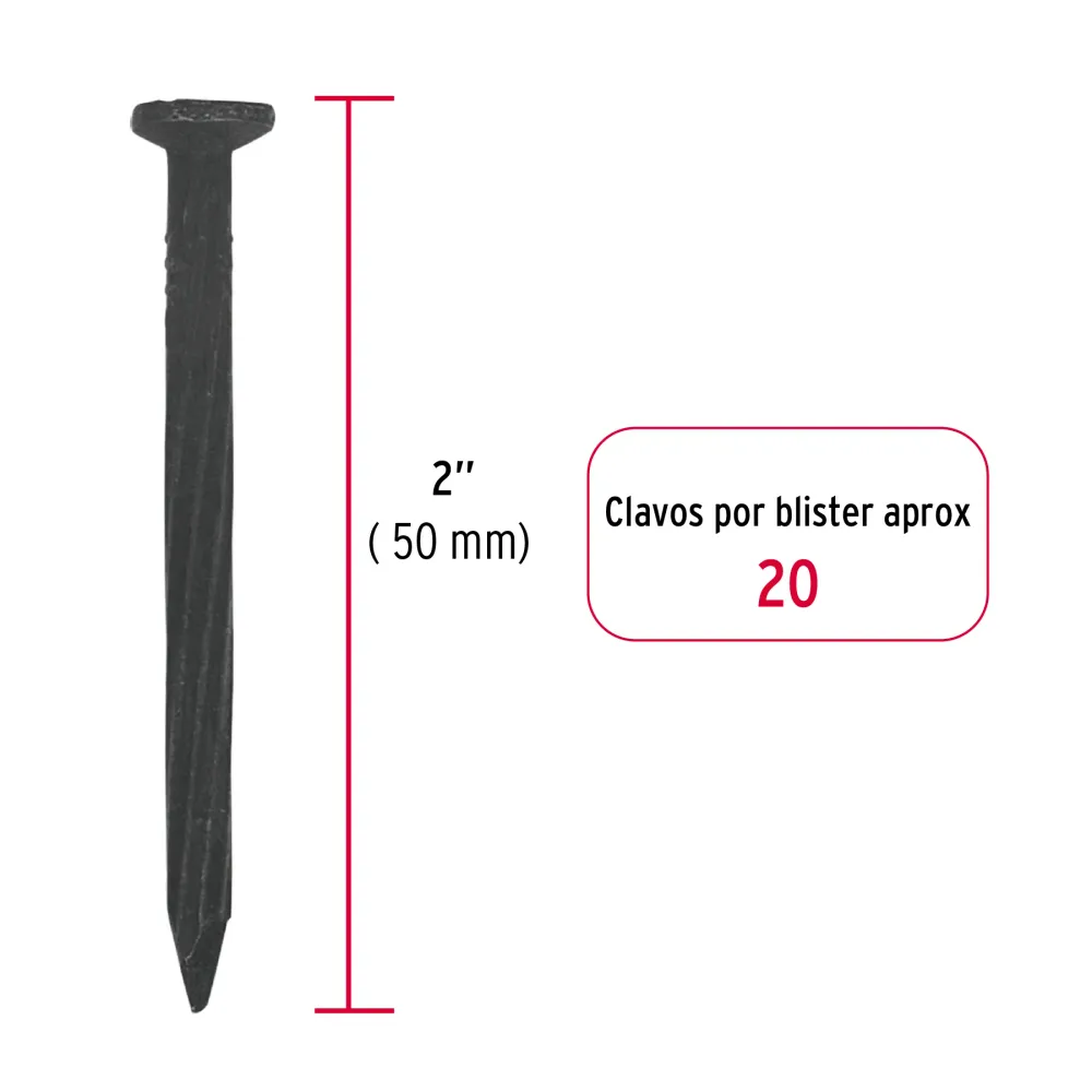 Blíster con 20 clavos negros para concreto 2", Fiero