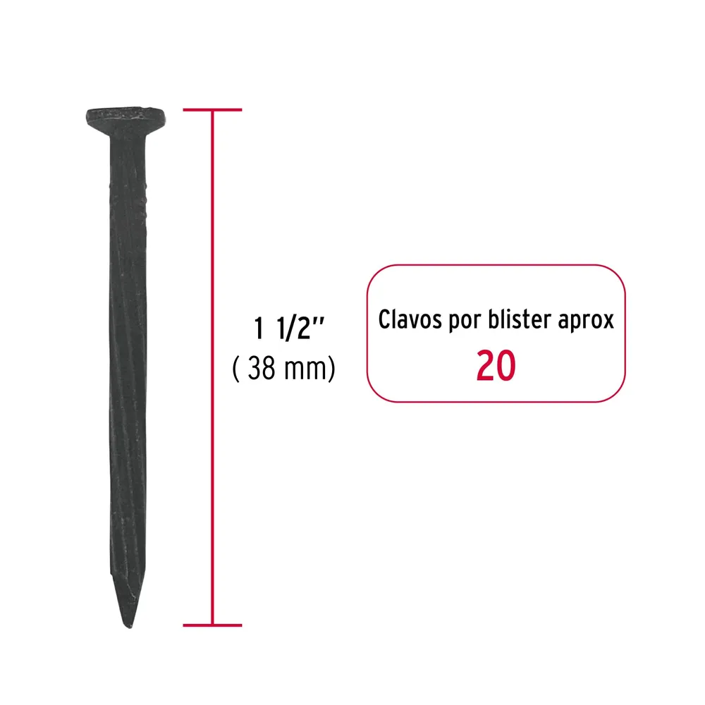 Blíster con 15 clavos negros para concreto 2-1/2", Fiero