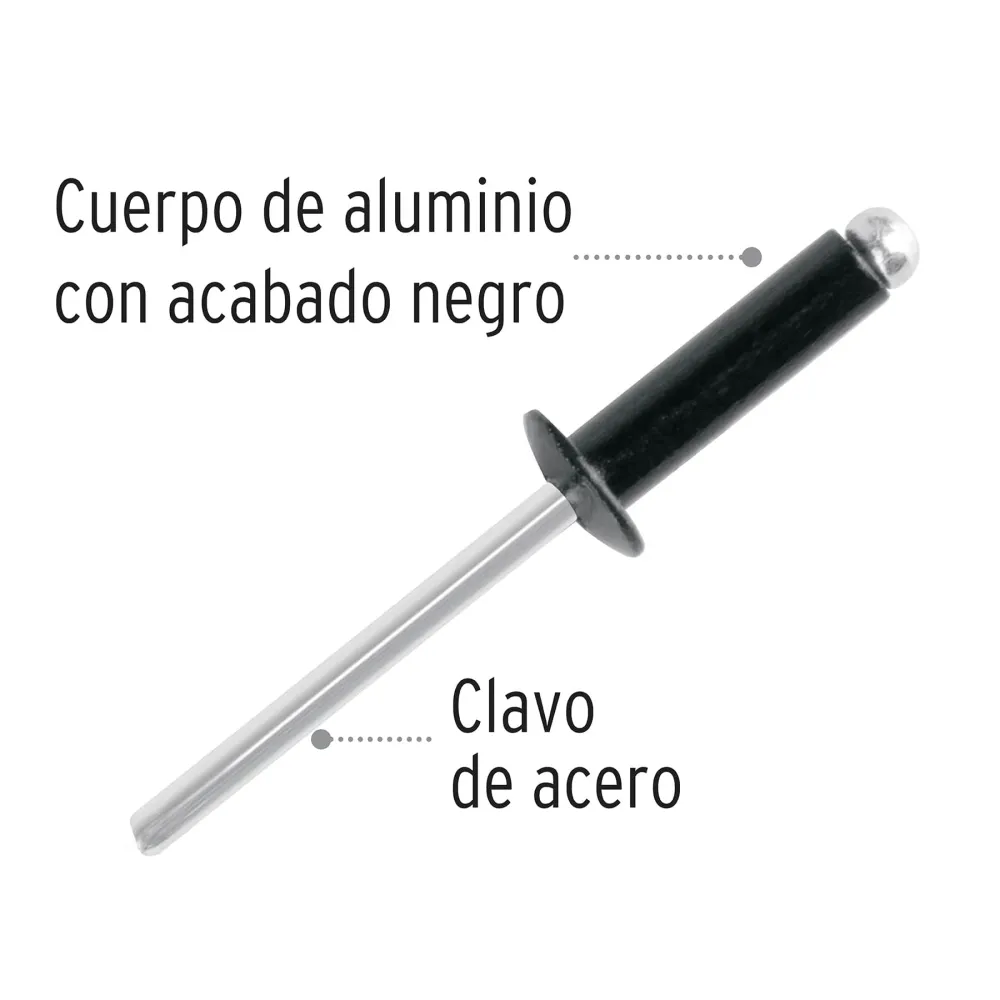 Bolsa con 50 remaches 3/16"x3/8" negros de aluminio, ala 3/8" Fiero