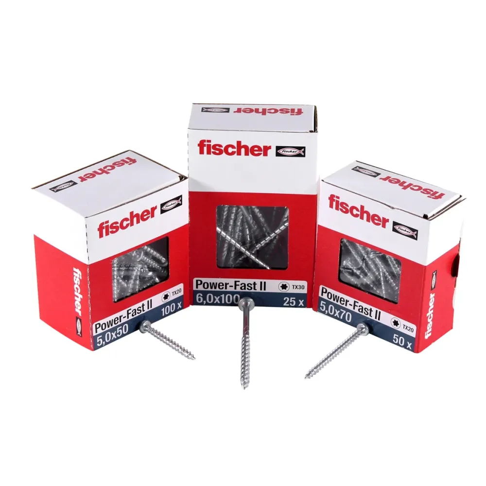 Fischer Power-Fast II FPF II Tornillo para aglomerado 6,0x80 mm 50 piezas (670534) Cabeza alomada con rosca parcial Torx g...