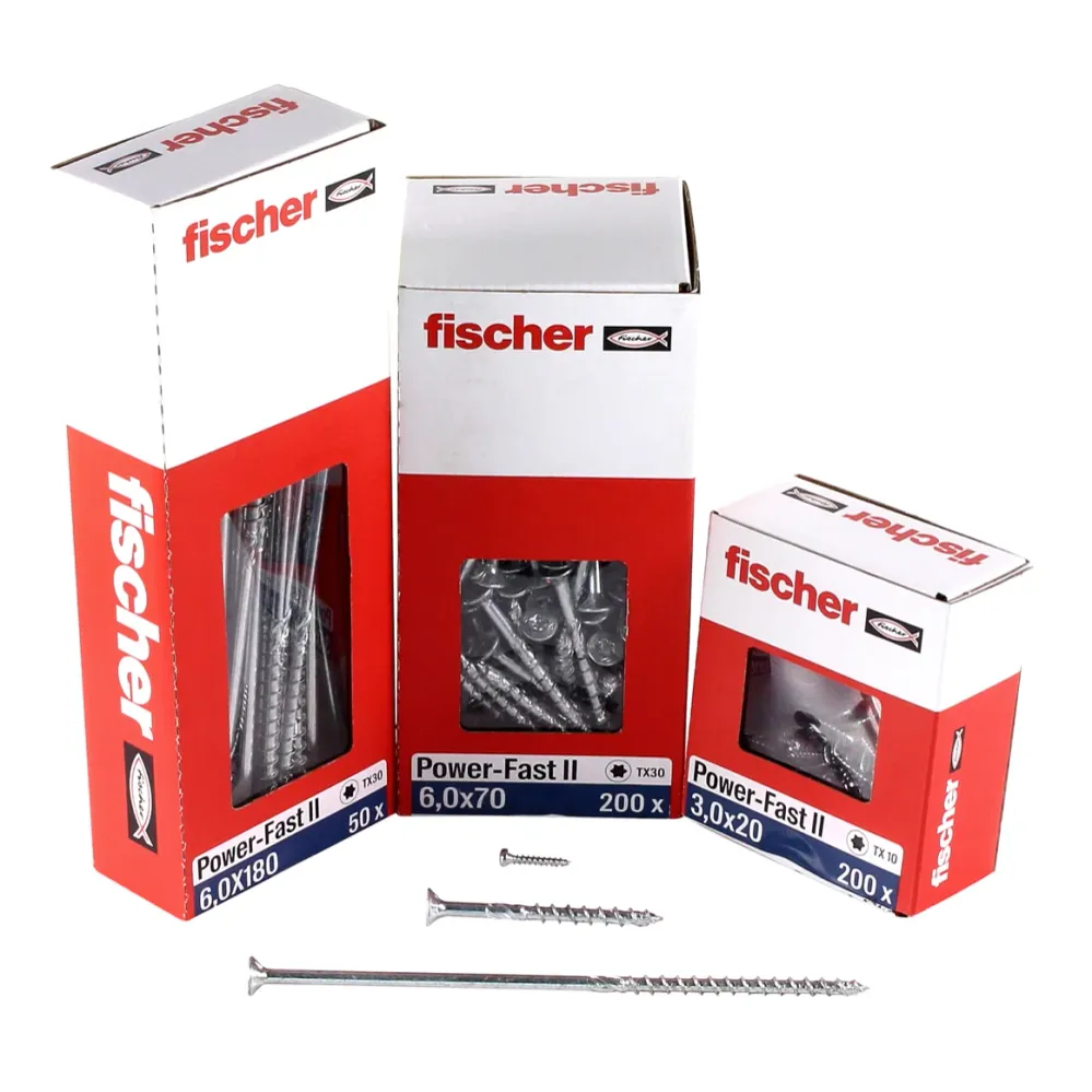 Fischer Power-Fast II FPF II tornillo para aglomerado 6,0x200 mm 100 piezas (670466) cabeza avellanada con rosca parcial T...