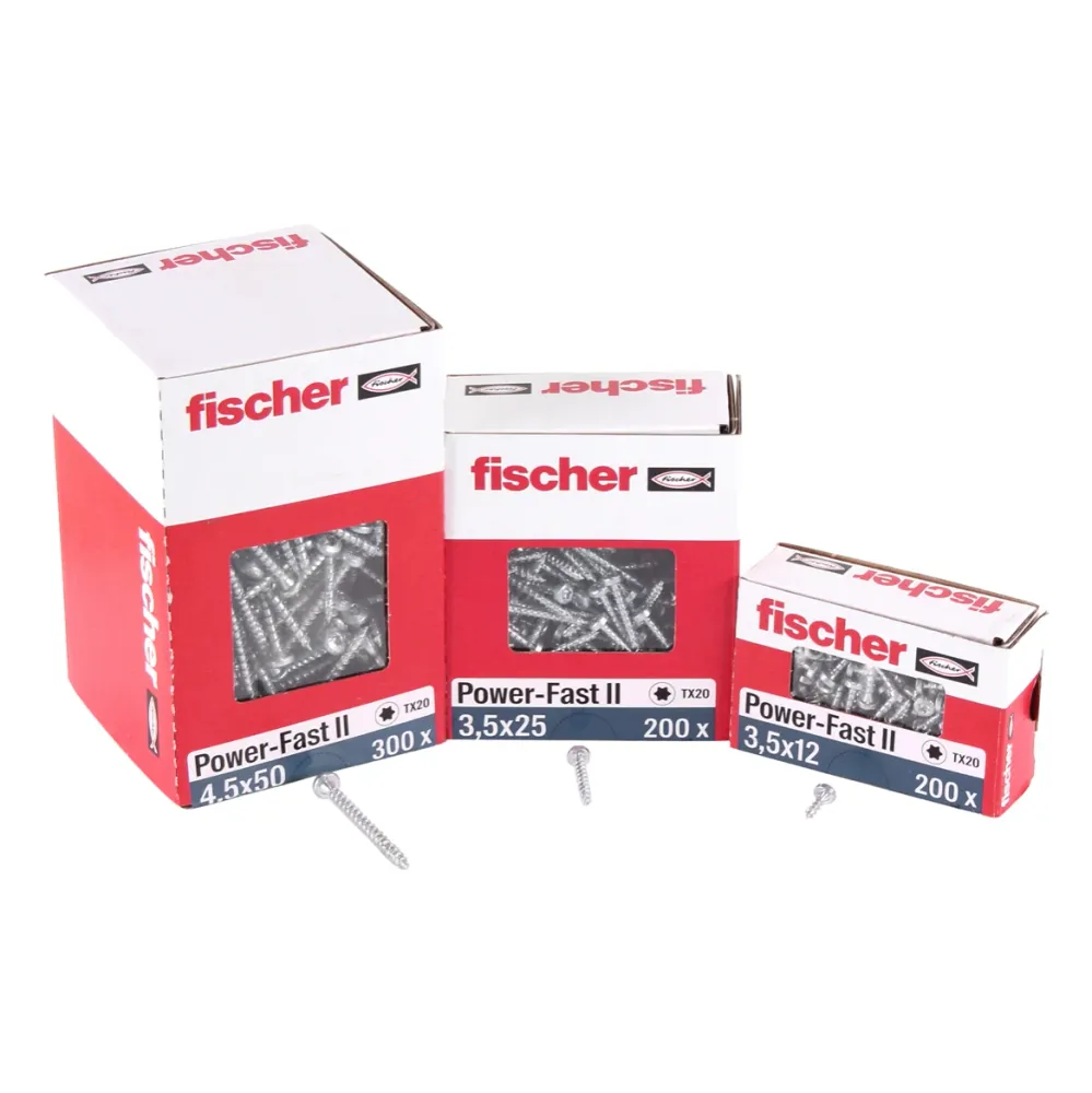 Fischer Power-Fast II FPF II tornillo para aglomerado 4,5x50 mm 200 piezas (670636) Cabeza plana con rosca completa Torx g...