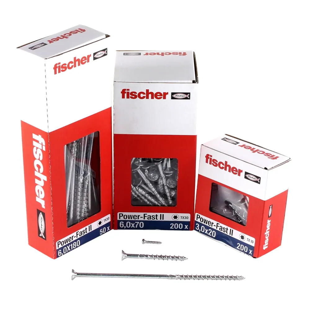 Fischer Power-Fast II FPF II tornillo para aglomerado 6,0x180 mm 50 piezas (670695) cabeza avellanada con rosca parcial To...