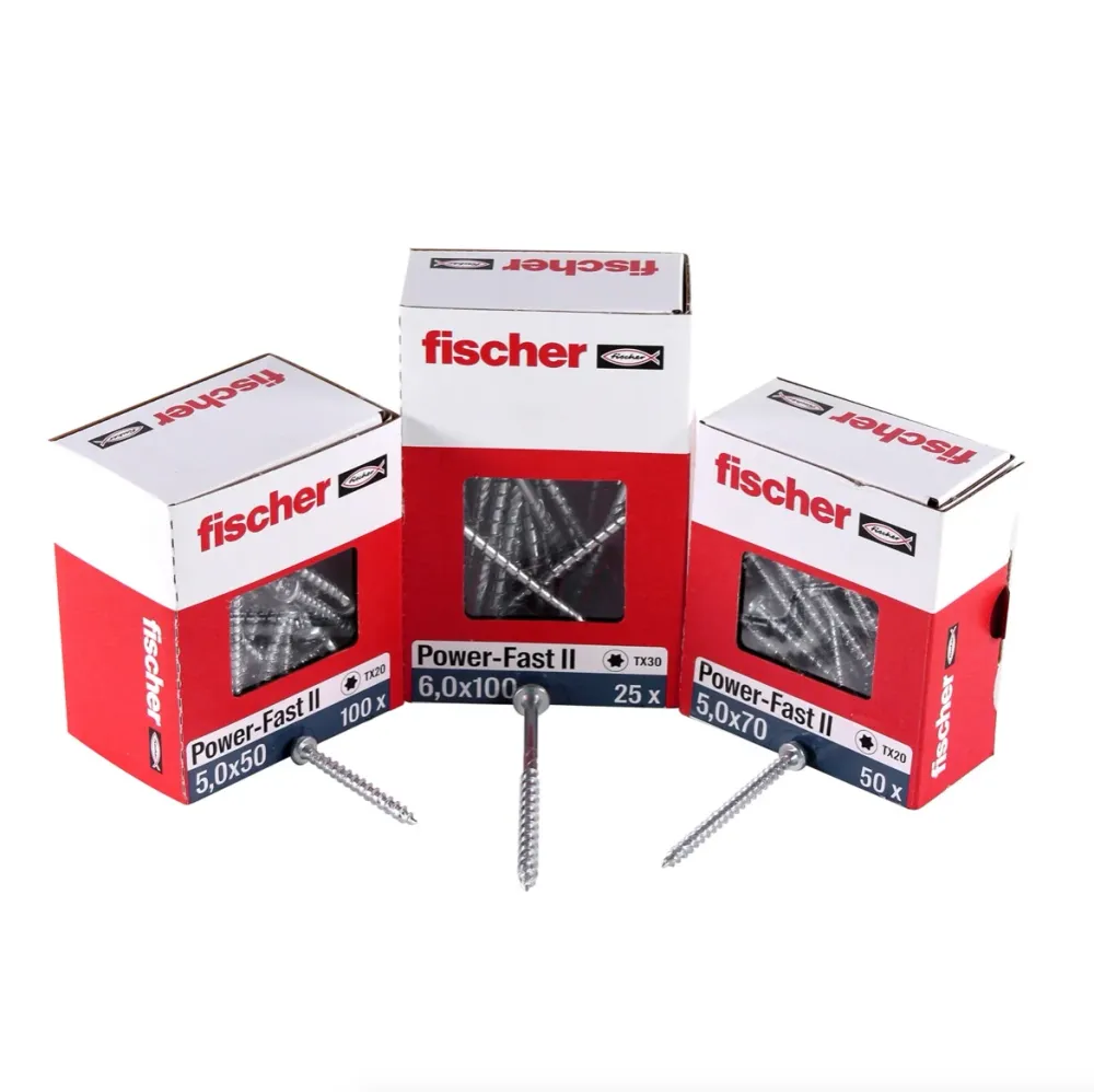 Fischer Power-Fast II FPF II tornillo para aglomerado 5,0x70 mm 100 piezas (670646) Cabeza plana con rosca completa Torx g...