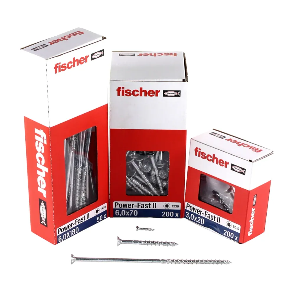Fischer Power-Fast II FPF II tornillo para aglomerado 6,0x160 mm 50 piezas (670694) cabeza avellanada con rosca parcial To...