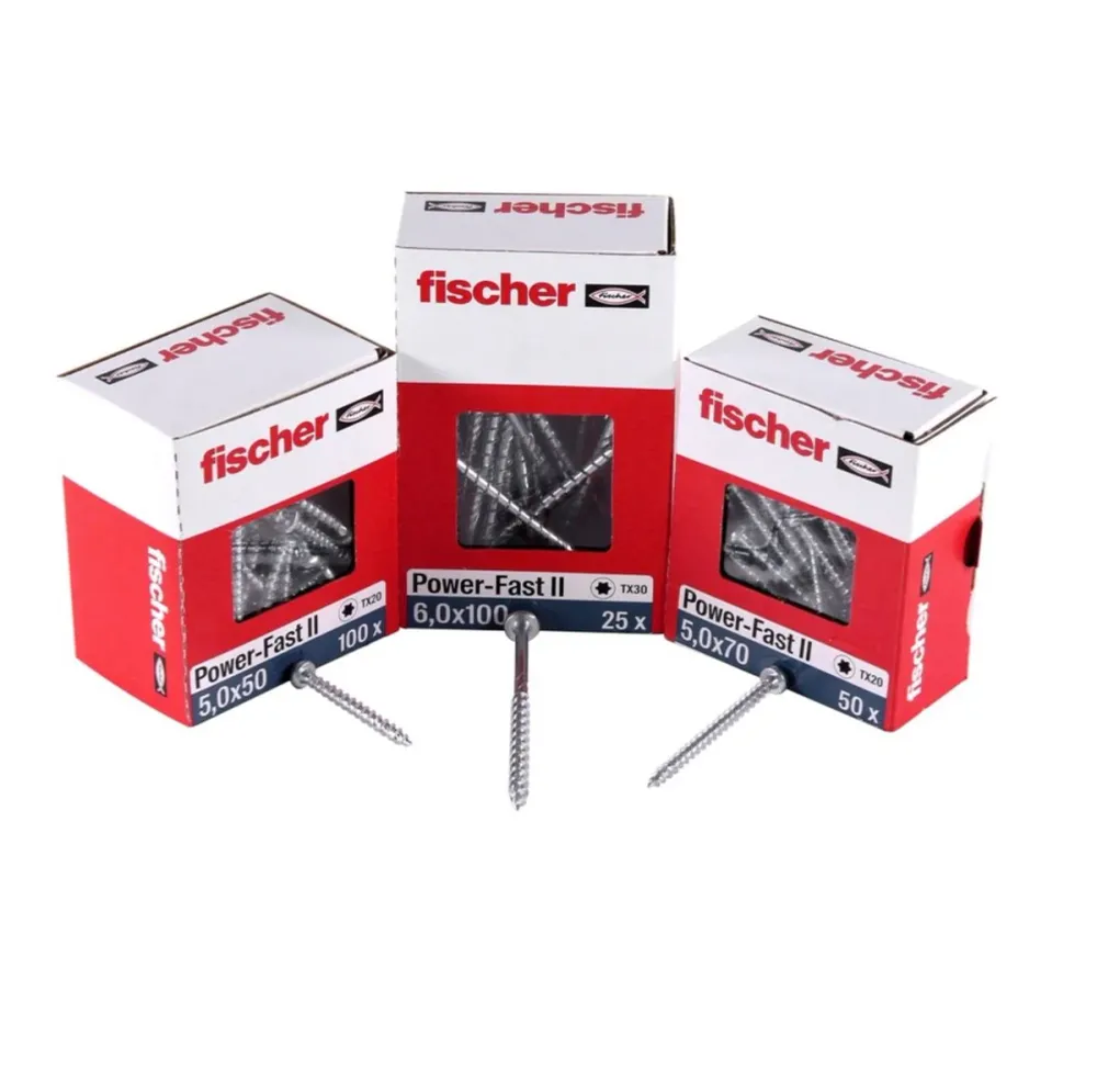 Fischer Power-Fast II FPF II tornillo para aglomerado 5,0x70 mm 50 piezas (670441) Cabeza plana con rosca completa Torx ga...