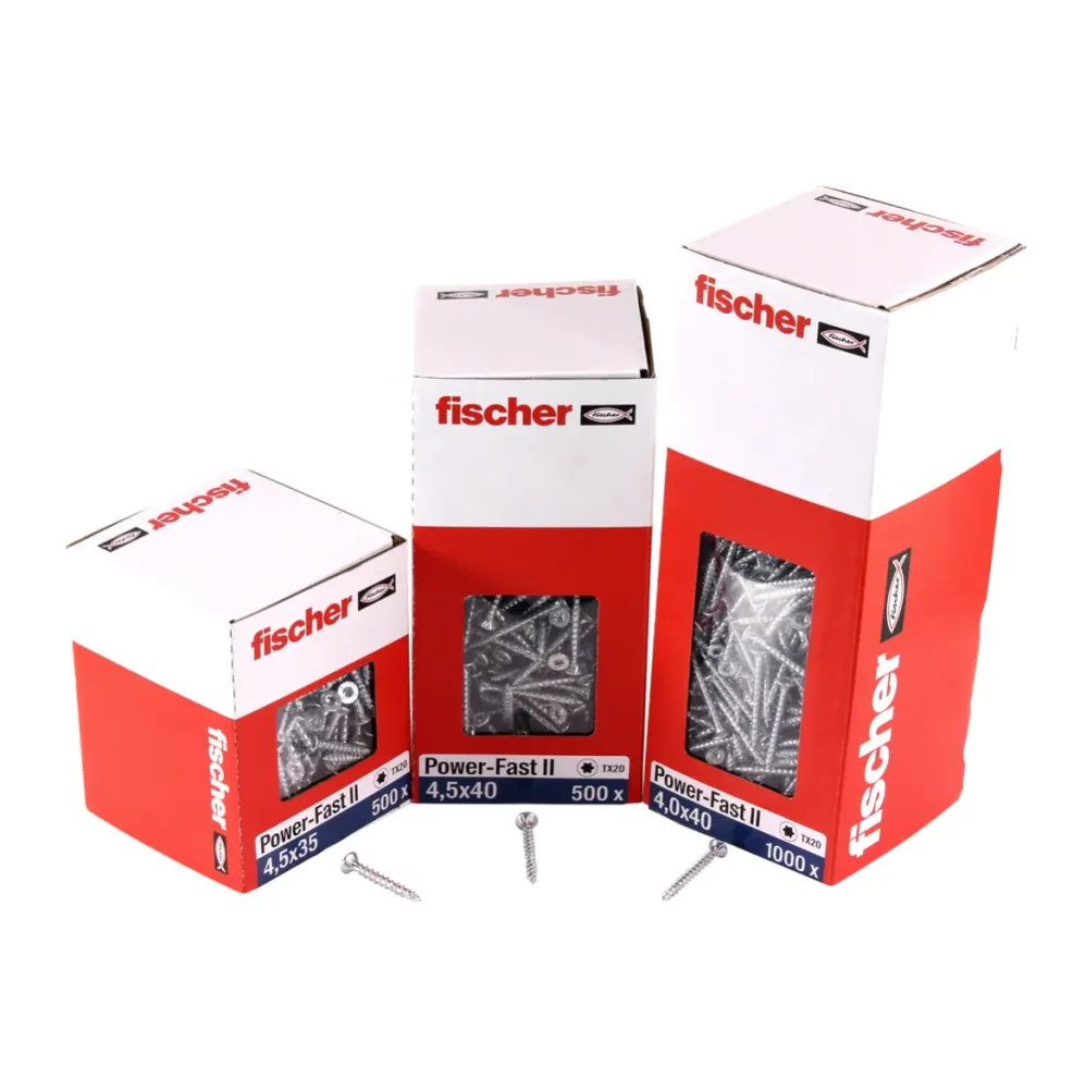 Fischer Power-Fast II FPF II tornillos para aglomerado 4,0x40 mm 1000 piezas (670158) cabeza avellanada con rosca completa...