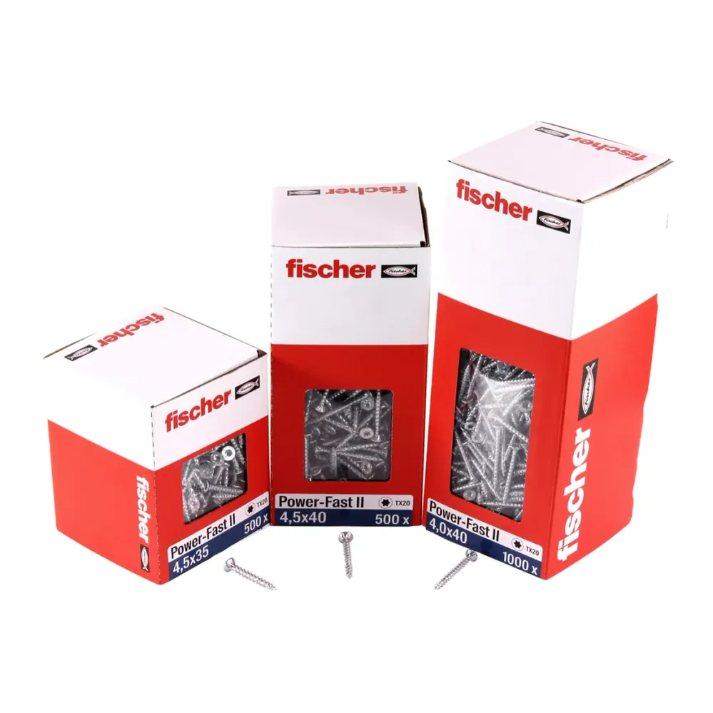 Fischer Power-Fast II FPF II tornillos para aglomerado 4,5x30 mm 500 piezas (670257) cabeza avellanada con rosca completa...