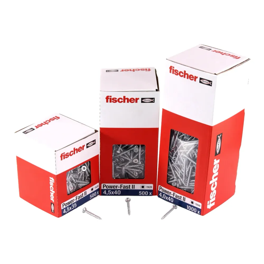 Fischer Power-Fast II FPF II tornillos para aglomerado 4,5x30 mm 200 piezas (670256) cabeza avellanada con rosca completa...