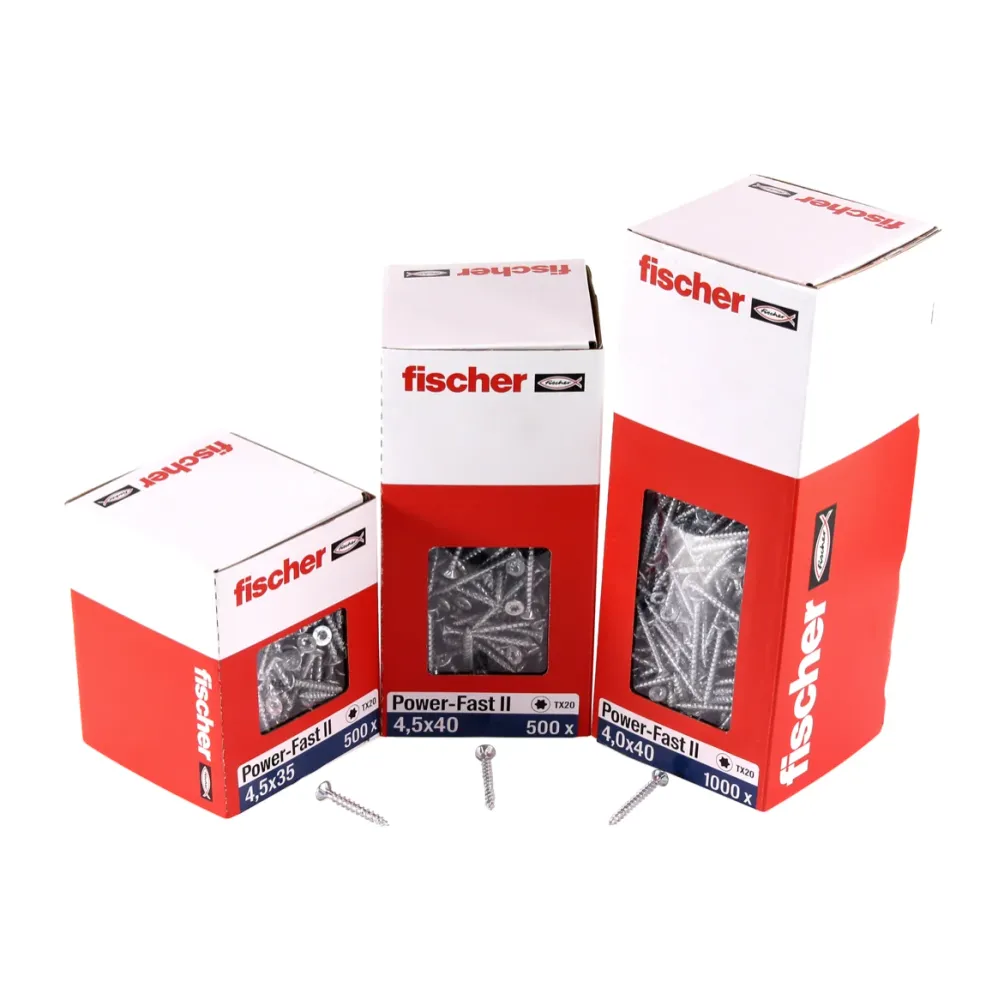 Fischer Power-Fast II FPF II tornillos para aglomerado 4,5x25 mm 200 piezas (670254) cabeza avellanada con rosca completa...