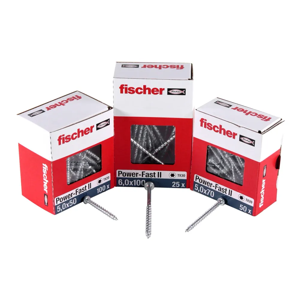 Fischer Power-Fast II FPF II tornillos para aglomerado 5,0x90 mm 200 piezas (670385) cabeza avellanada con rosca parcial T...