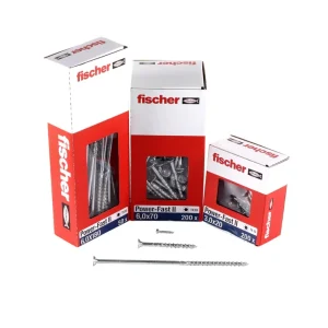 Fischer Power-Fast II FPF II tornillos para aglomerado 6,0x80 mm 200 piezas (670486) cabeza avellanada con rosca parcial T...