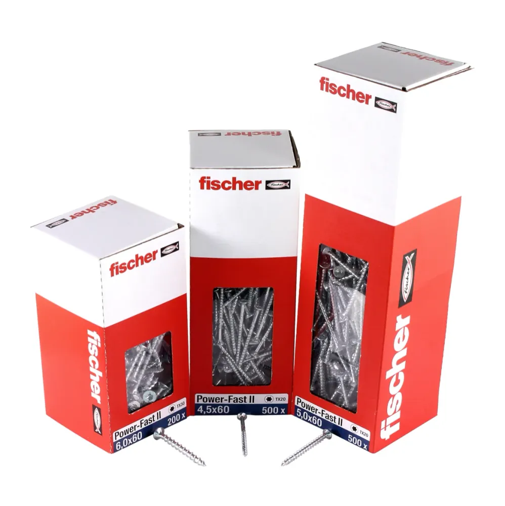 Fischer Power-Fast II FPF II tornillos para aglomerado 4,5x45 mm 500 piezas (670271) cabeza avellanada con rosca parcial T...