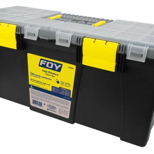 Caja portaherramientas plástica con broches plásticos y organizador color negro 22" x 10" Foy